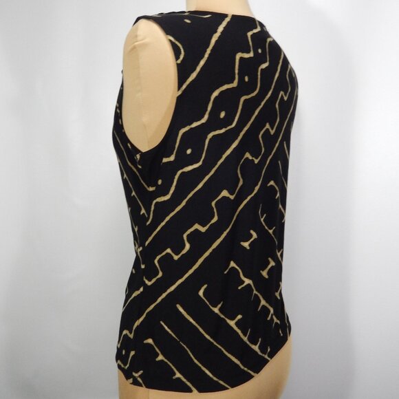 Chaps Black & Tan Tribal Print Draped Cowl Neck Sleeveless Stretch Career Top PL - Picture 3 of 8